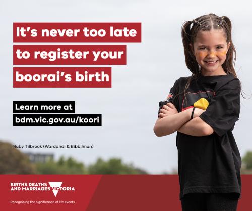 Social media tile to download: It's never too late to register your boorai's birth