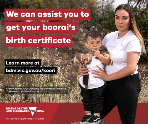 Social media tile to download: We can assist you to get your boorai's birth certificate